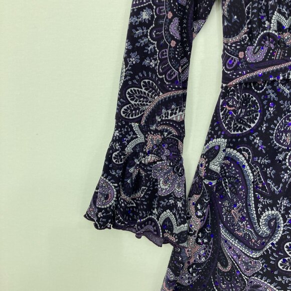 INC International Concepts Small Purple Paisley Y2K Wrap Babydoll Top Whimsigoth - Picture 4 of 8